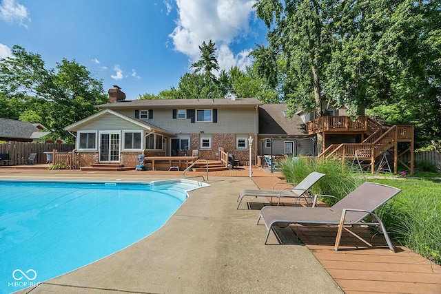 3710 Canada Ct, West Lafayette, IN 47906 - view of pool featuring a deck, a sunroom, a patio, and stairway
