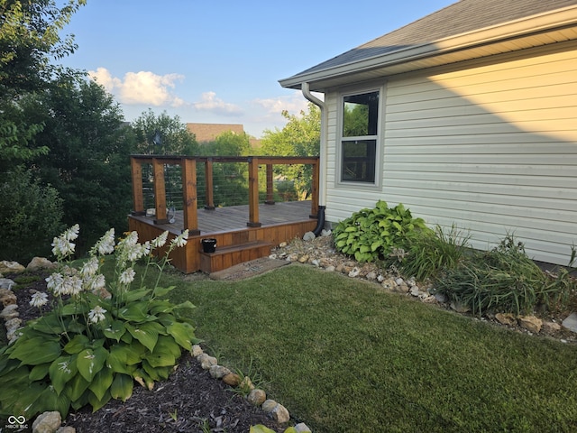 21 Watson Dr, Trafalgar, IN 46181 - view of grassy yard featuring a wooden deck