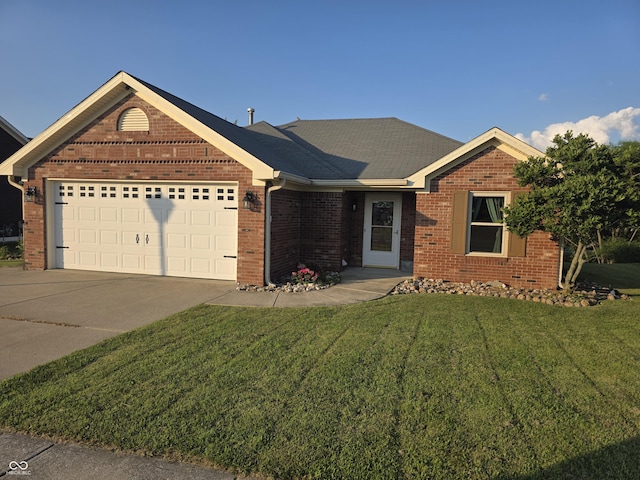 21 Watson Dr, Trafalgar, IN 46181 - ranch-style house featuring brick siding, a garage, concrete driveway, and a front yard