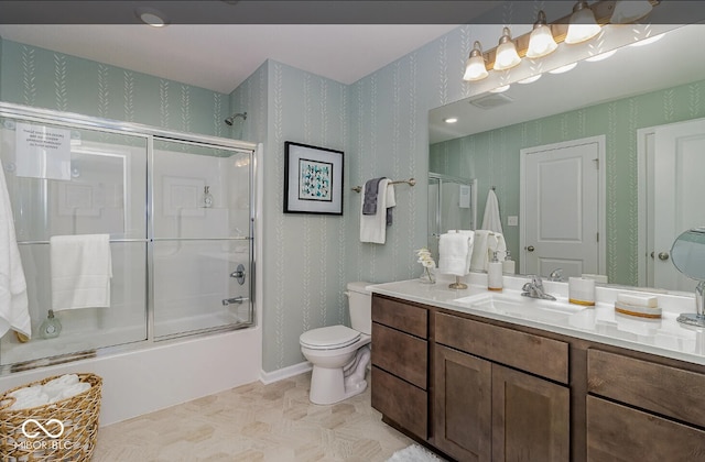 3933 Wren Dr, Brownsburg, IN 46112 - full bathroom with enclosed tub / shower combo, vanity, and wallpapered walls