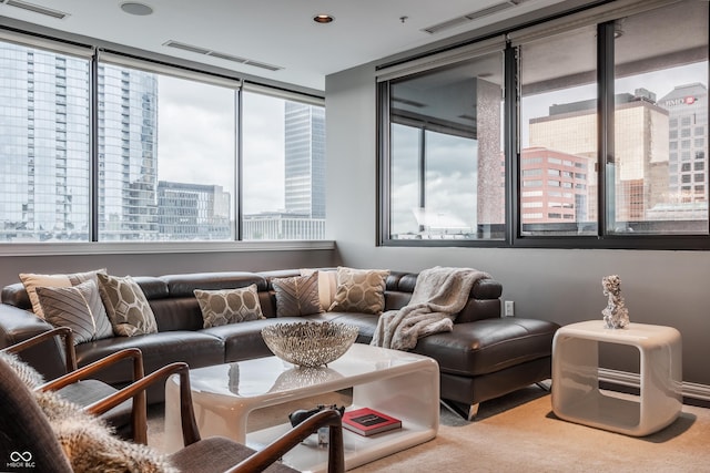 225 N New Jersey St Unit 52, Indianapolis, IN 46204 - carpeted living area featuring a view of city