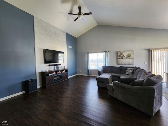 7511 Eddie Ln, Camby, IN 46113 - living area with ceiling fan, high vaulted ceiling, and dark wood finished floors