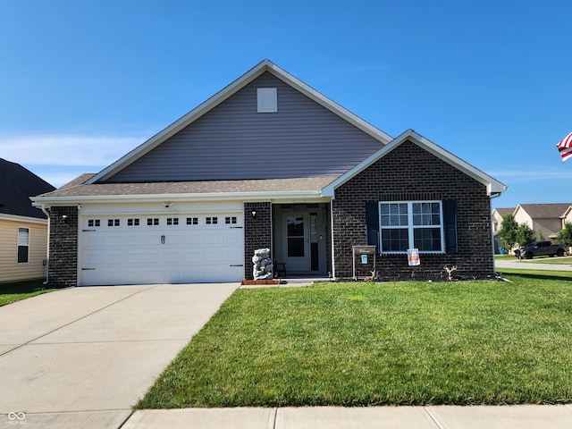 7511 Eddie Ln, Camby, IN 46113 - view of front facade with a front lawn, concrete driveway, a garage, and brick siding