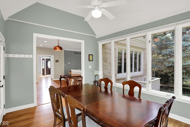 13779 Stone Dr, Carmel, IN 46032 - dining area with light wood-type flooring, plenty of natural light, ceiling fan, and vaulted ceiling