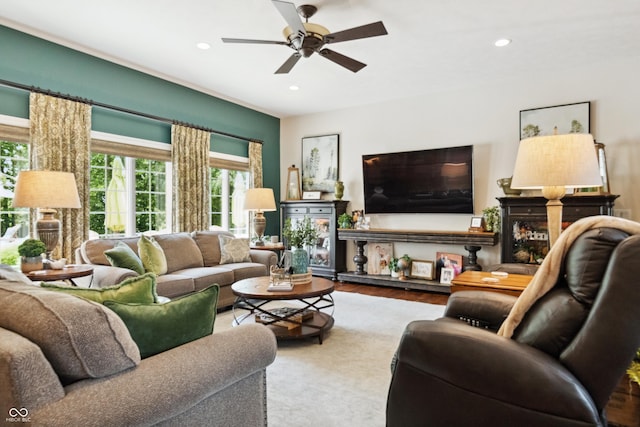 3399 Nottinghill Blvd, Plainfield, IN 46168 - living area featuring healthy amount of natural light, ceiling fan, wood finished floors, and recessed lighting