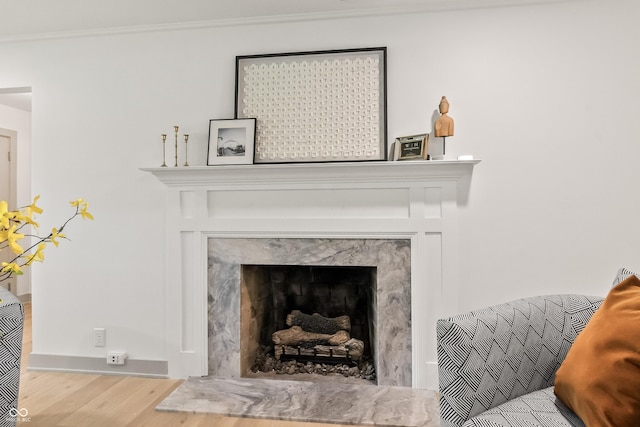 8246 Windcombe Blvd, Indianapolis, IN 46240 - detailed view of a high end fireplace, wood finished floors, and ornamental molding