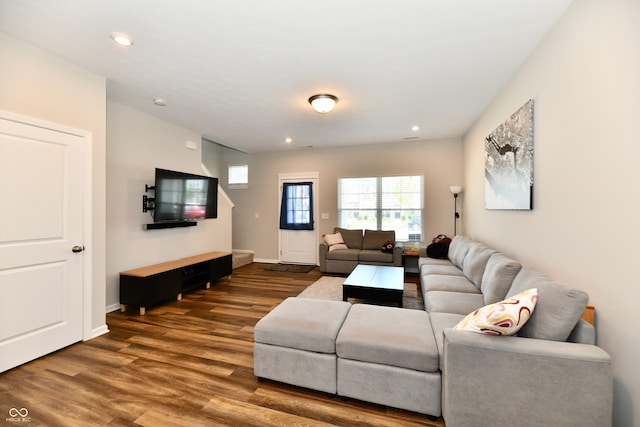 3443 Thomas Jefferson St, Westfield, IN 46074 - living area featuring dark wood-type flooring and recessed lighting