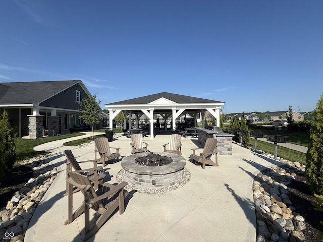 3443 Thomas Jefferson St, Westfield, IN 46074 - view of patio / terrace featuring a fire pit and a gazebo