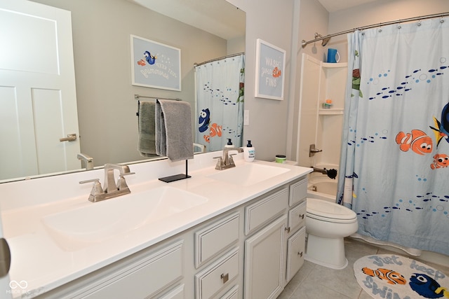 2734 Chalbury Dr, Plainfield, IN 46168 - bathroom with tile patterned floors, double vanity, and shower / bath combo with shower curtain