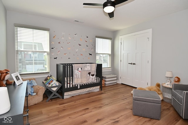2734 Chalbury Dr, Plainfield, IN 46168 - bedroom featuring multiple windows, light wood-style floors, and a closet