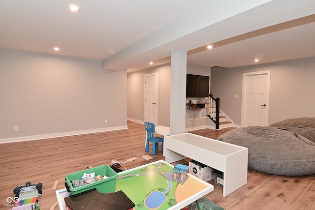 2734 Chalbury Dr, Plainfield, IN 46168 - playroom with recessed lighting and light wood-style floors