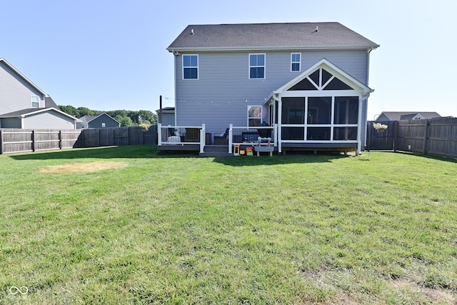 2734 Chalbury Dr, Plainfield, IN 46168 - rear view of property with a fenced backyard, a sunroom, and a deck