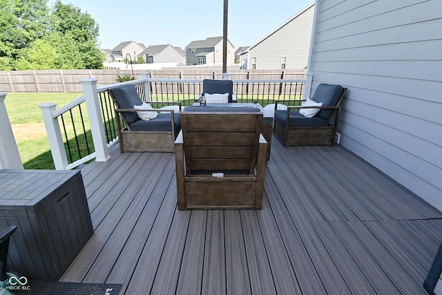 2734 Chalbury Dr, Plainfield, IN 46168 - wooden terrace with a fenced backyard, outdoor lounge area, and a residential view