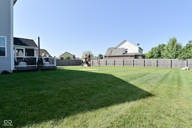 2734 Chalbury Dr, Plainfield, IN 46168 - fenced backyard featuring a playground and a deck