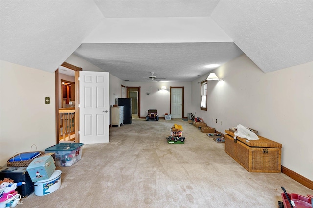 7516 S County Road 300 W, Clayton, IN 46118 - game room with a textured ceiling, carpet flooring, and a ceiling fan