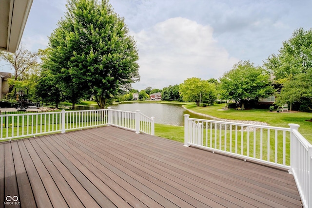 12490 Windbush Way, Carmel, IN 46033 - wooden terrace featuring a water view and a yard