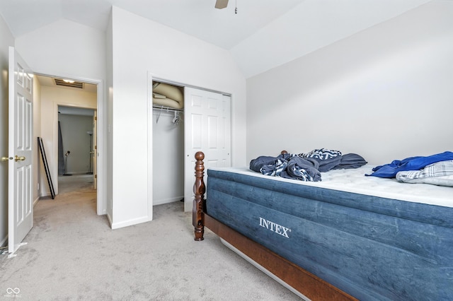 2463 Kettering Way, Indianapolis, IN 46214 - bedroom with vaulted ceiling, carpet flooring, a closet, and ceiling fan