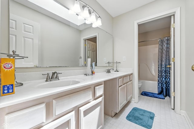 2463 Kettering Way, Indianapolis, IN 46214 - bathroom with double vanity, tile patterned floors, and shower / bath combo
