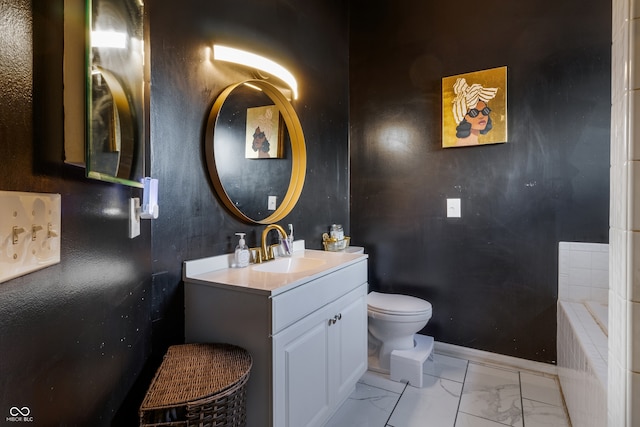 9525 Longwell Dr, Indianapolis, IN 46240 - full bathroom featuring vanity, marble look tiles, and tiled bath