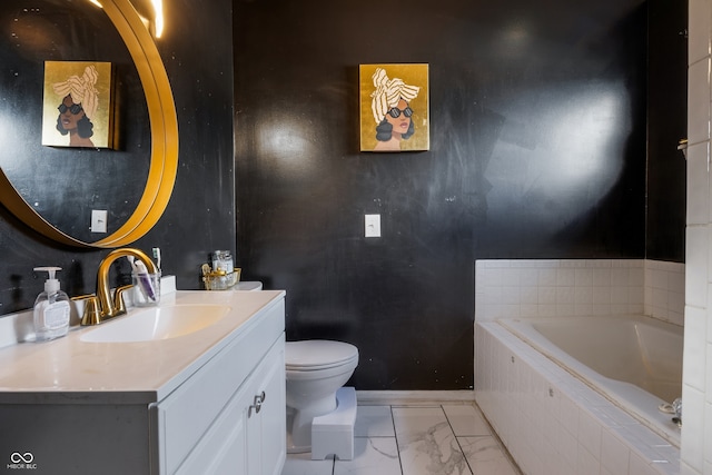 9525 Longwell Dr, Indianapolis, IN 46240 - full bathroom featuring a garden tub, marble finish floors, and vanity