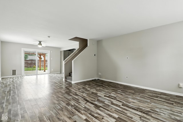 1236 N Aberdeen Dr, Franklin, IN 46131 - unfurnished living room with wood finished floors, stairs, and a ceiling fan