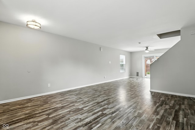 1236 N Aberdeen Dr, Franklin, IN 46131 - unfurnished living room with dark wood finished floors and a ceiling fan