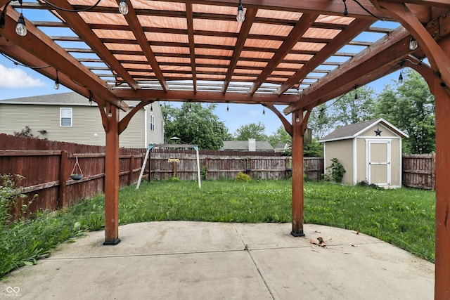 1236 N Aberdeen Dr, Franklin, IN 46131 - fenced backyard featuring a patio, a shed, and a pergola