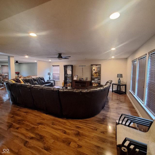 10775 Cyrus Dr, Indianapolis, IN 46231 - living area featuring wood finished floors, recessed lighting, and ceiling fan