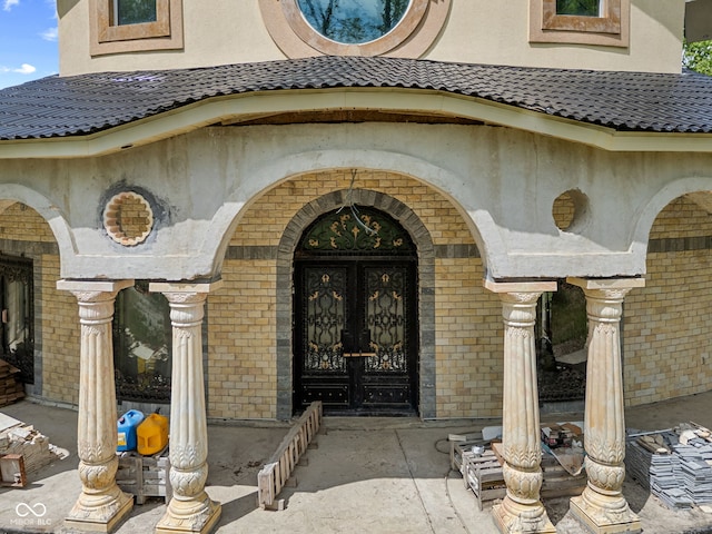 4945 S 100 E, Lafayette, IN 47909 - entrance to property with stucco siding, french doors, and brick siding