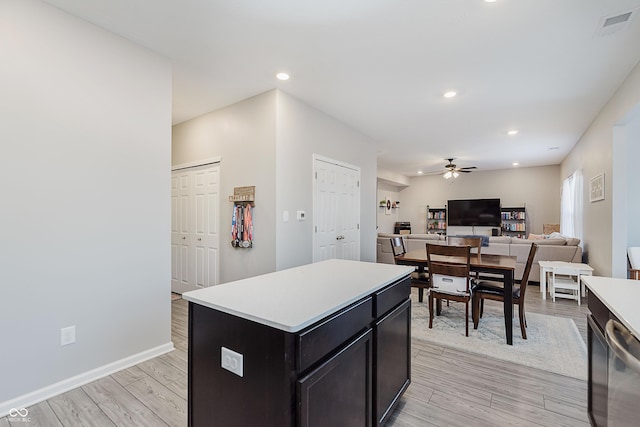 5809 Terracotta Trce, Mccordsville, IN 46055 - kitchen featuring stainless steel dishwasher, a ceiling fan, light wood-style floors, light countertops, and recessed lighting