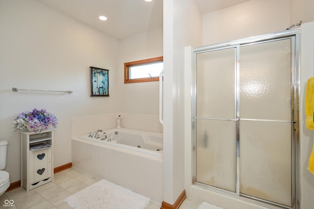 439 Alisa Ave, Seymour, IN 47274 - full bath with a shower stall, a jetted tub, tile patterned flooring, and recessed lighting