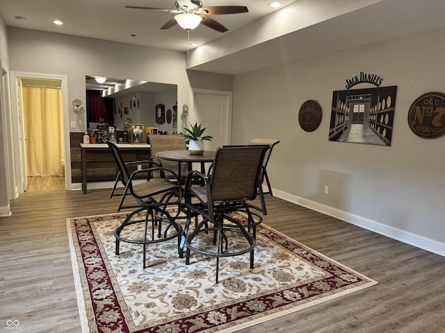 188 Gettysburg, Coatesville, IN 46121 - dining room featuring ceiling fan, wood finished floors, and recessed lighting