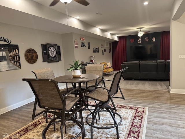 188 Gettysburg, Coatesville, IN 46121 - dining area featuring ceiling fan, wood finished floors, and recessed lighting