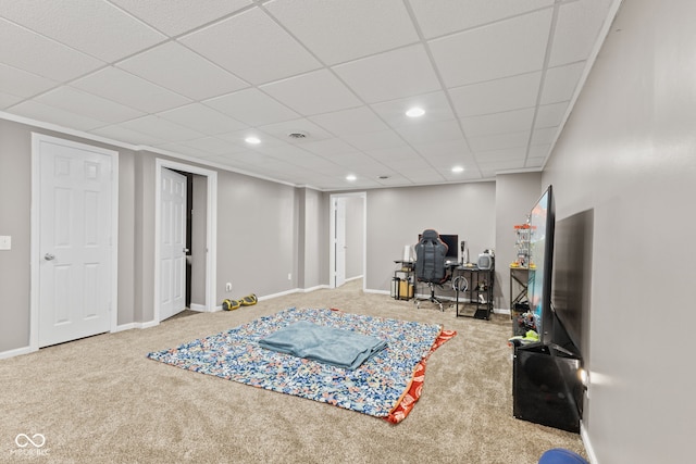 7350 Gold King Way, Indianapolis, IN 46259 - sitting room with carpet, recessed lighting, a desk, and a paneled ceiling