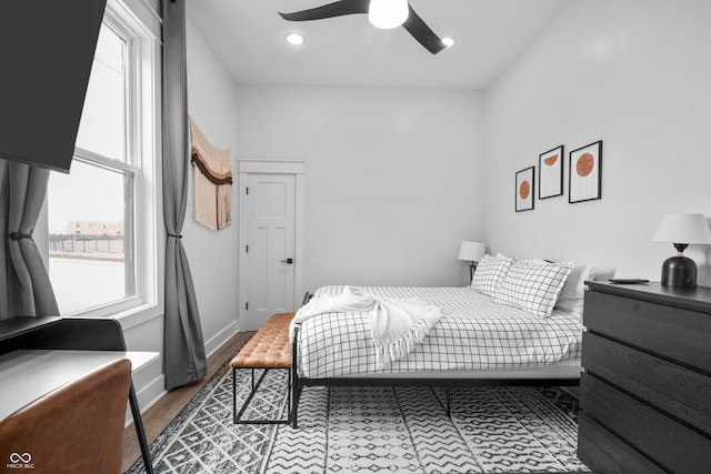 934 Calvary St, Indianapolis, IN 46203 - bedroom featuring wood finished floors, ceiling fan, and recessed lighting