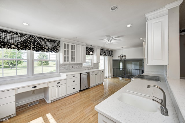 303 E County Road 500 N, Pittsboro, IN 46167 - kitchen featuring dishwasher, ceiling fan, recessed lighting, white cabinets, and plenty of natural light