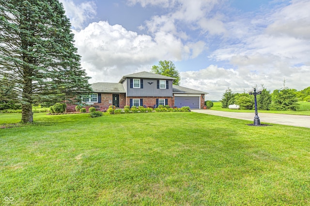 303 E County Road 500 N, Pittsboro, IN 46167 - tri-level home with brick siding, driveway, a shingled roof, a garage, and a front lawn