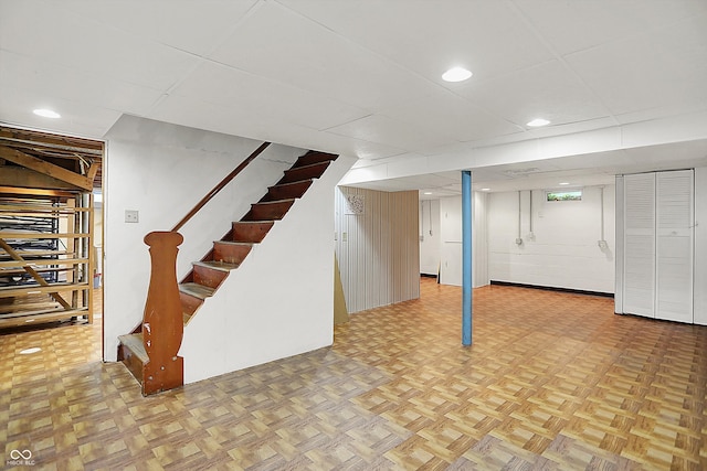 6430 E Southport Rd, Indianapolis, IN 46237 - finished basement with stairway and a drop ceiling