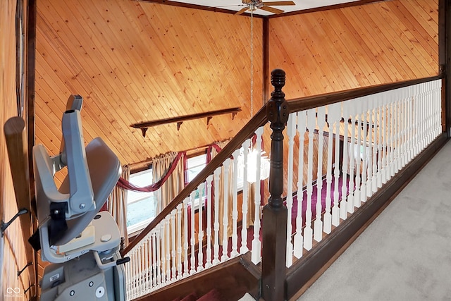 6430 E Southport Rd, Indianapolis, IN 46237 - stairway with ceiling fan and carpet floors