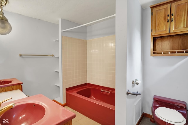 6430 E Southport Rd, Indianapolis, IN 46237 - bathroom with bathtub / shower combination, vanity, and tile patterned floors