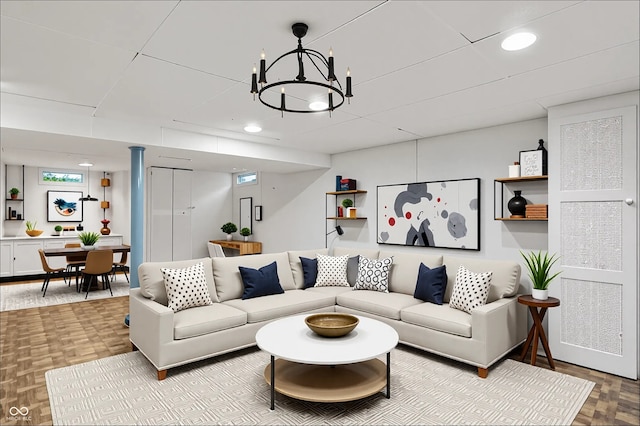 6430 E Southport Rd, Indianapolis, IN 46237 - living room with a chandelier and recessed lighting