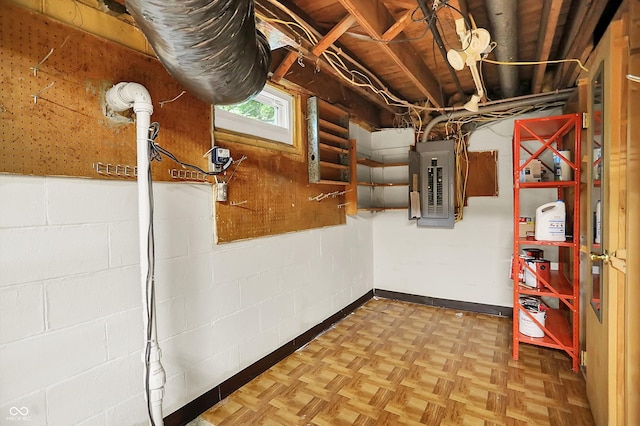 6430 E Southport Rd, Indianapolis, IN 46237 - below grade area with electric panel and concrete block wall