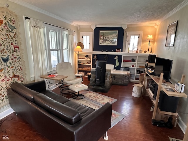 1433 N Colorado Ave, Indianapolis, IN 46201 - living area with crown molding, hardwood / wood-style flooring, plenty of natural light, and a textured ceiling