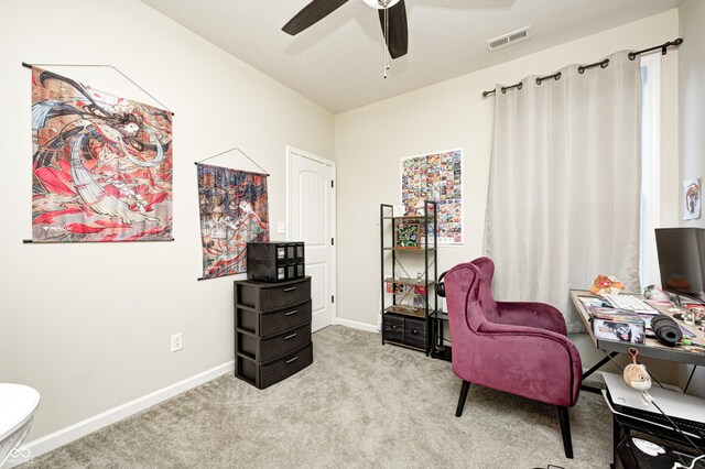 1331 Mccormicks Cir, Danville, IN 46122 - sitting room featuring a ceiling fan, carpet, and an office area
