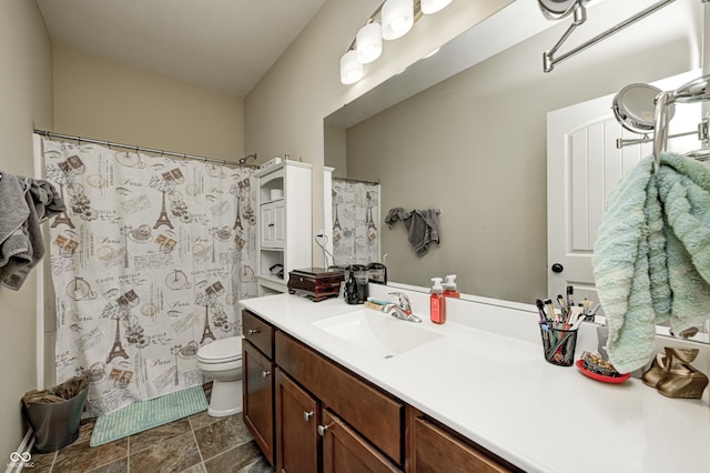 1331 Mccormicks Cir, Danville, IN 46122 - bathroom featuring vanity, a shower with curtain, and stone finish floors