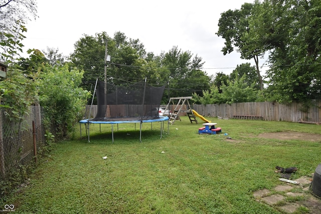 2638 S Mcclure St, Indianapolis, IN 46241 - fenced backyard with a trampoline and a playground