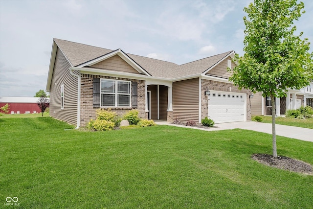 6644 Aberdeen Dr, Mccordsville, IN 46055 - ranch-style home with brick siding, a garage, concrete driveway, and a front yard