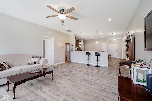 6644 Aberdeen Dr, Mccordsville, IN 46055 - living room featuring light wood-style floors, ceiling fan, and recessed lighting