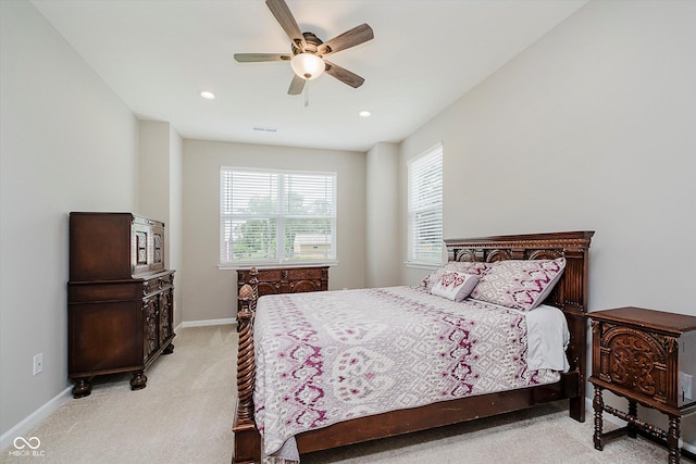 6644 Aberdeen Dr, Mccordsville, IN 46055 - bedroom with light colored carpet, ceiling fan, and recessed lighting