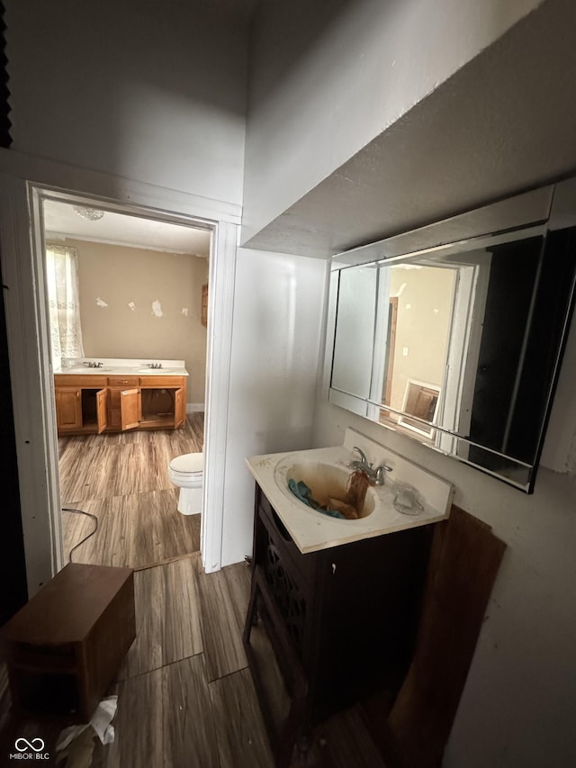 401 S W St, Kempton, IN 46049 - full bathroom with vanity, wood finished floors, and a tub